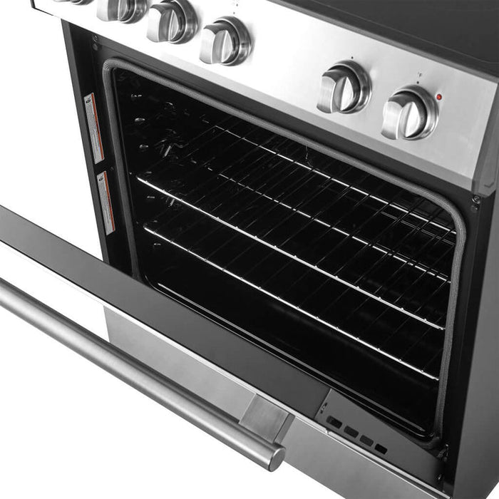 FORNO Espresso Package - 30" Electric Range, Refrigerator and Dishwasher in Stainless Steel with Silver Handles