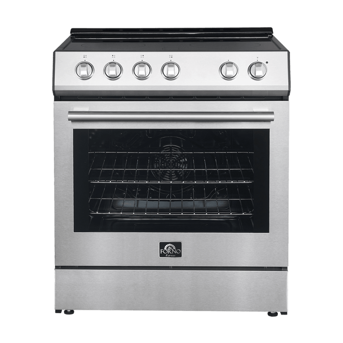 FORNO Espresso Package - 30" Electric Range, Refrigerator and Dishwasher in Stainless Steel with Silver Handles