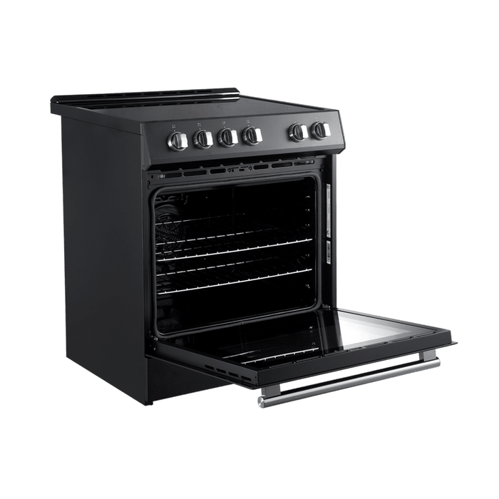 FORNO Espresso Package - 30" Electric Range and Range Hood in Black with Antique Brass Handles, FBDL-002-02US