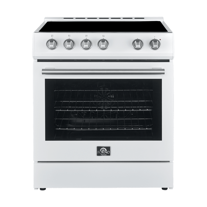FORNO Espresso Package - 30" Electric Range and Range Hood in White with Silver Handles, FBDL-002-03US
