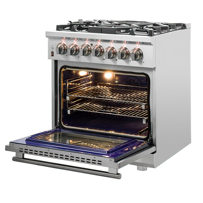 FORNO Appliance Package - 30" Dual Fuel Range, 30" Range Hood, Dishwasher, Microwave Drawer, AP-FFSGS6125-30-W-6