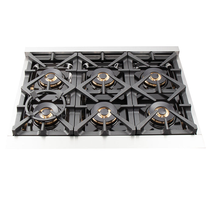FORNO Capriasca 36" 5.36 cu. ft. Dual Fuel Range with 6 Italian Burners in Stainless Steel, FFSGS6187-36