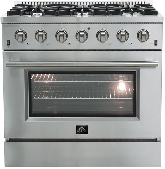 FORNO Appliance Package - 36 Inch Gas Range, Wall Mount Range Hood, Refrigerator, Microwave Drawer, Dishwasher, Wine Cooler, AP-FFSGS6244-36-W-9