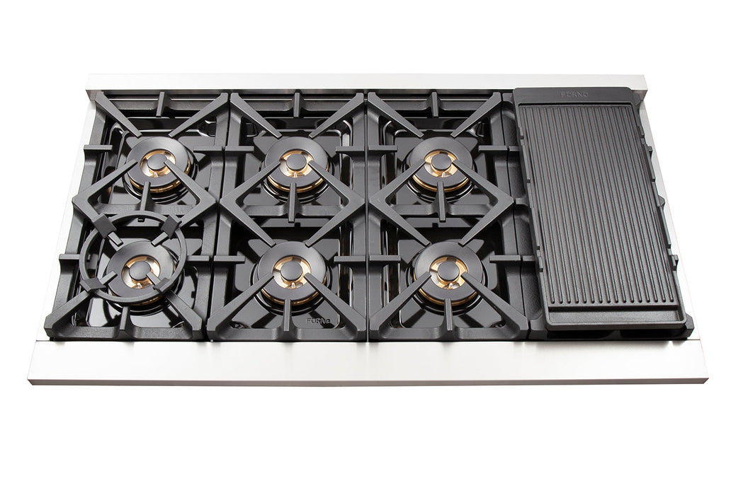 FORNO Capriasca 48″ 6.58 cu. ft. Gas Range with 8 Italian Burners in Stainless Steel, FFSGS6260-48