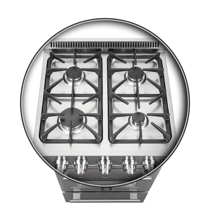 FORNO Breno 24" 2.3 cu. ft. Freestanding Gas Range with 4 Sealed Burners in Stainless Steel, FFSGS6272-24