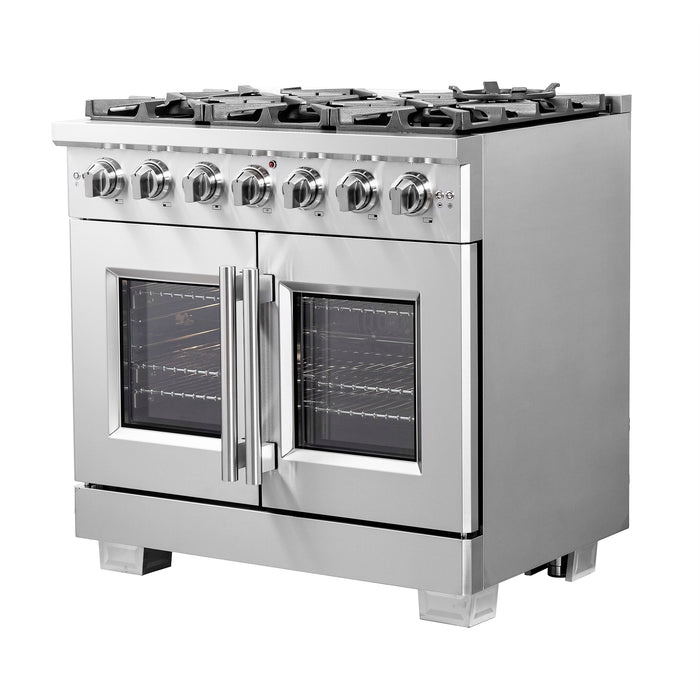 FORNO Capriasca 36" 5.36 cu. ft. Professional Gas Range with French Door and 6 Sealed Burners, FFSGS6460-36