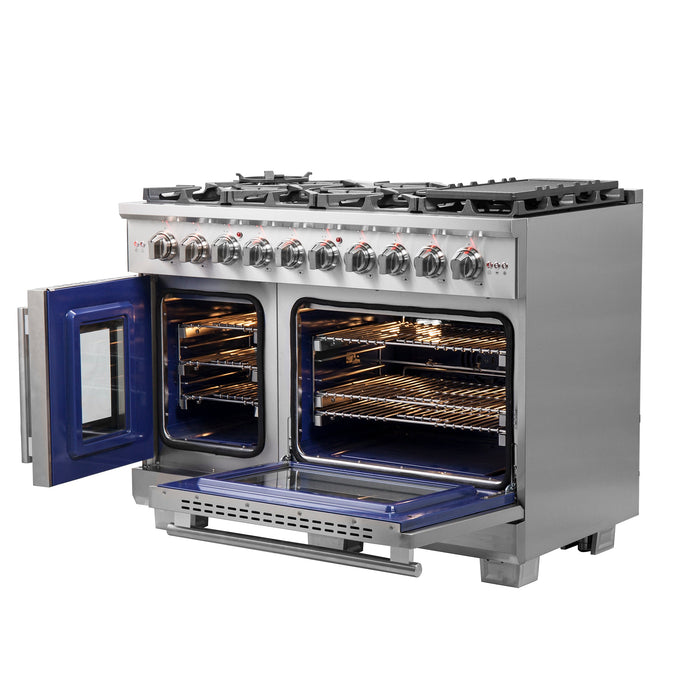 FORNO Capriasca 48" 6.58 cu. ft. Professional Gas Range with French Door and 8 Sealed Burners, FFSGS6460-48