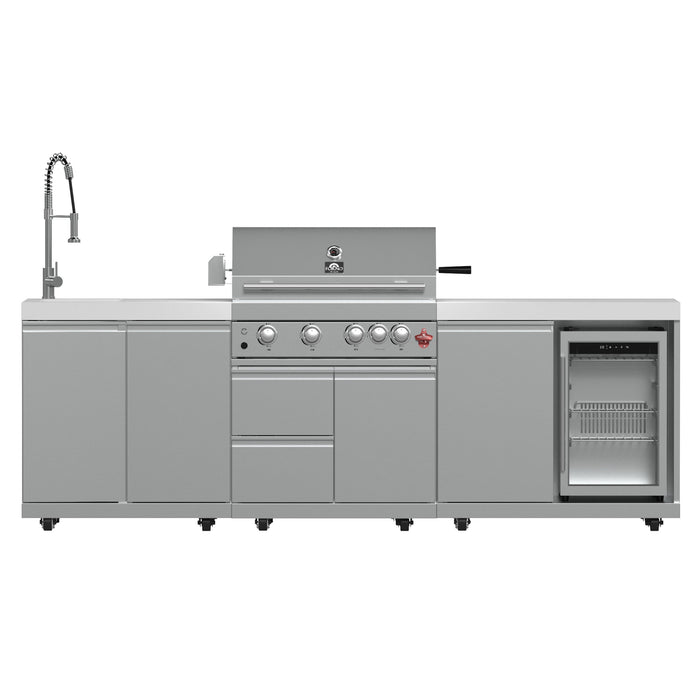 FORNO Bulnes Outdoor Kitchen - 30" BBQ, 60,000 BTU, 3 Burners with Sear & Rotisserie Infrared Burners, Stainless Steel Outdoor Kitchen with 1.8 cu.ft. Beverage Center and White Sintered Stone Countertops
