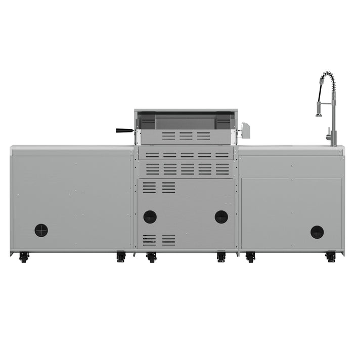 FORNO Bulnes Outdoor Kitchen - 30" BBQ, 60,000 BTU, 3 Burners with Sear & Rotisserie Infrared Burners, Stainless Steel Outdoor Kitchen with 1.8 cu.ft. Beverage Center and White Sintered Stone Countertops