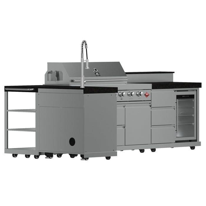 FORNO Bulnes Outdoor Kitchen - 40" BBQ, 95,000 BTU, 5 Burners, Sear & Rotisserie Infrared with Side Burner, Stainless Steel Outdoor Kitchen with 1.8 cu.ft. Beverage Center and Black Granite Countertops
