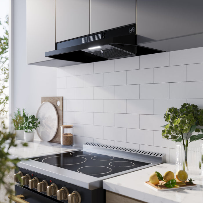 FORNO Cappa 30" 200 CFM Compact Under Cabinet Convertible Range Hood in Black, FRHUC5200-30BLK