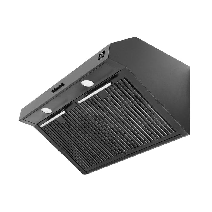 FORNO Espresso Package - 30" Electric Range, Range Hood, Refrigerator and Dishwasher in Black with Antique Brass Handles