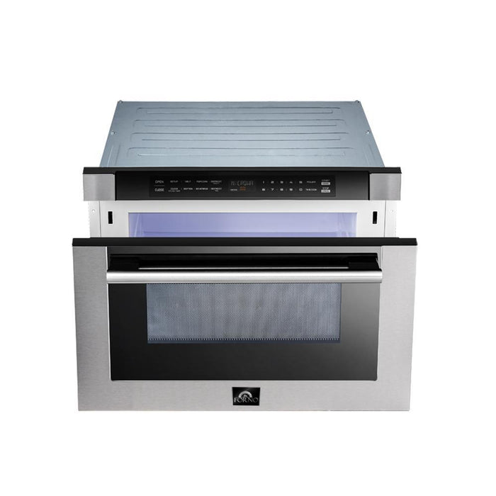 FORNO Appliance Package - 36 Inch Gas Burner/Electric Oven Pro Range, Wall Mount Range Hood, Microwave Drawer, Dishwasher, AP-FFSGS6187-36-6