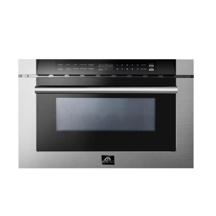 FORNO Appliance Package - 36 Inch Gas Range, Wall Mount Range Hood, Microwave Drawer, AP-FFSGS6244-36-3