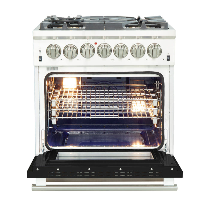 FORNO Capriasca 30" 4.32 cu. ft. Dual Fuel Range with 5 Italian Burners in Black, FFSGS6187-30BLK