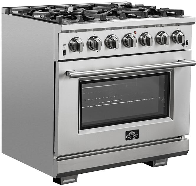FORNO Appliance Package - 36 Inch Gas Burner/Electric Oven Pro Range, Wall Mount Range Hood, AP-FFSGS6187-36