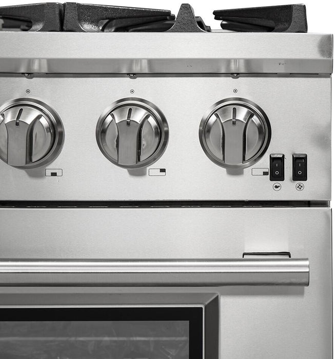 FORNO Appliance Package - 36 Inch Pro Gas Range, Wall Mount Range Hood, Microwave Drawer, AP-FFSGS6260-36-3