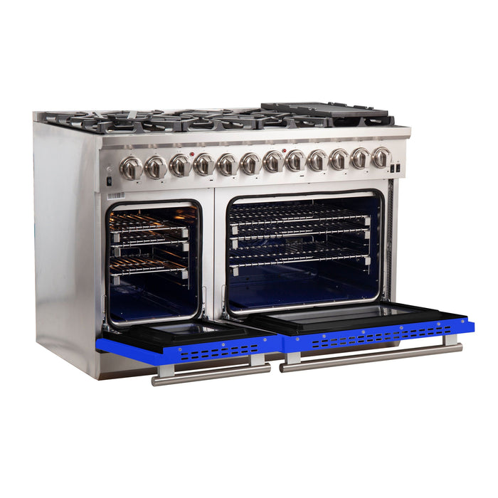 FORNO Capriasca 48" 6.58 cu. ft. Dual Fuel Range with 8 Italian Burners in Blue, FFSGS6187-48BLU