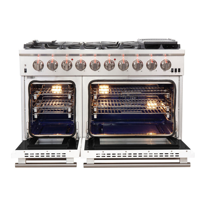 FORNO Capriasca 48″ 6.58 cu. ft. Gas Range with 8 Italian Burners in White, FFSGS6260-48WHT