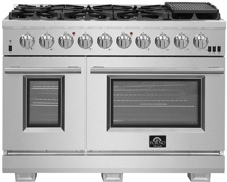 FORNO Appliance Package- 48 Inch Gas Burner/Electric Oven Pro Range, Wall Mount Range Hood, AP-FFSGS6187-48