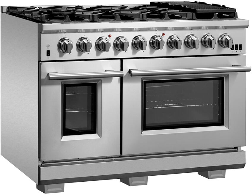 FORNO Appliance Package - 48 Inch Pro Gas Range, Range Hood, Refrigerator, Microwave Drawer, Dishwasher, Wine Cooler, AP-FFSGS6260-48-9