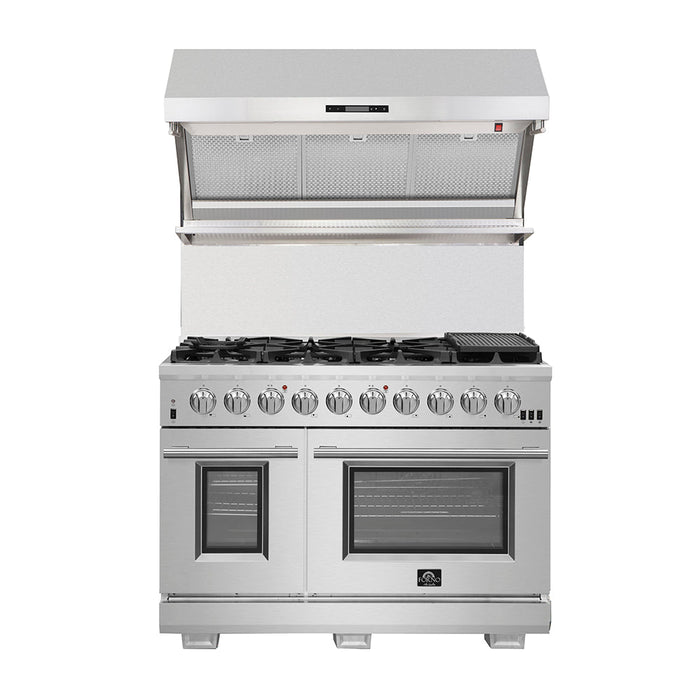 FORNO Appliance Package- 48 Inch Pro Gas Range, Wall Mount Range Hood, AP-FFSGS6260-48