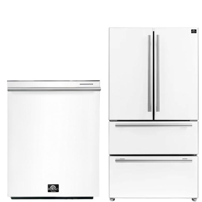 FORNO Espresso Package - 36" Refrigerator and Dishwasher in White with Silver Handles