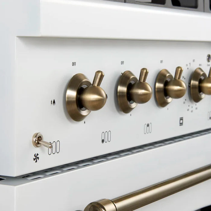 FORNO Antico 36" 4.5 cu. ft. Gas Range with 6 Sealed Burners in White with Antique Brass Accents, FFSGS6219-36WHT
