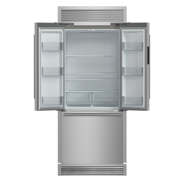 FORNO Gallipoli 34" 17.5 cu. ft. French Door Built-In Refrigerator in Stainless Steel with Ice Maker and Grill Trim Kit, FFFFD1974-35SG