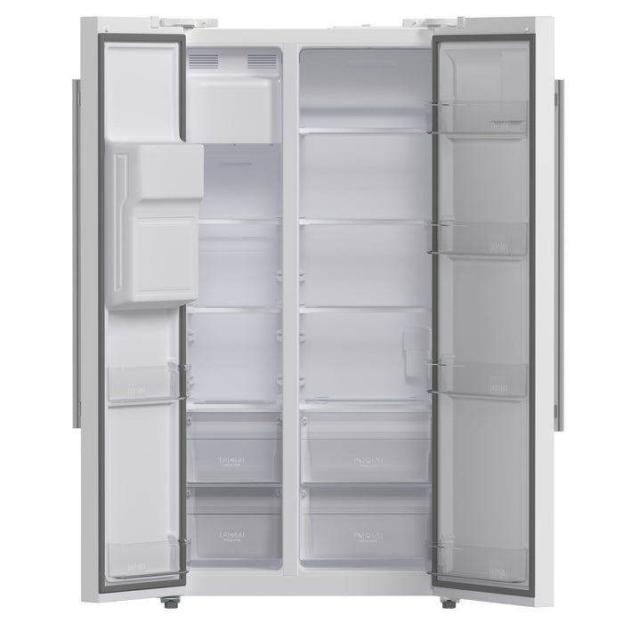 FORNO Espresso Salerno 36" 20 cu. ft. Side-By-Side Refrigerator with Water and Ice Dispenser in White with Silver Handles