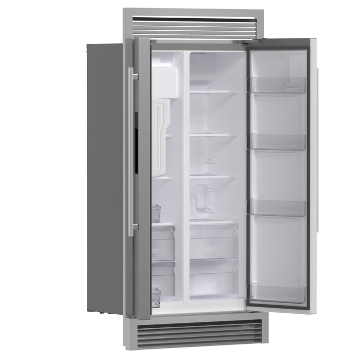 FORNO Salerno 40" 20 cu. ft. Side-by-Side Built-In Refrigerator with Water and Ice Dispenser and Grill Trim Kit, FFRBI1844-40SG