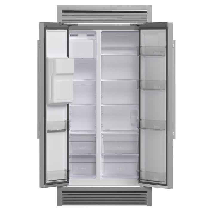 FORNO Salerno 40" 20 cu. ft. Side-by-Side Built-In Refrigerator with Water and Ice Dispenser and Grill Trim Kit, FFRBI1844-40SG