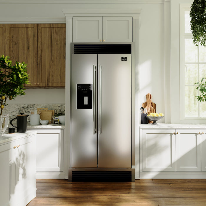 FORNO Salerno 40" 20 cu. ft. Side-by-Side Built-In Refrigerator with Water and Ice Dispenser and Grill Trim Kit, FFRBI1844-40SG