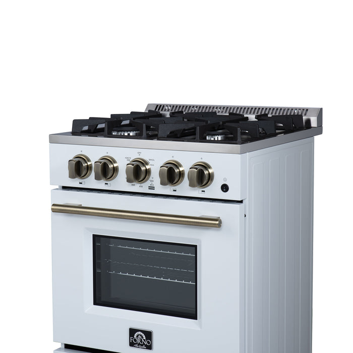 FORNO Breno 24" 2.3 cu.ft Freestanding Gas Range with 4 Sealed Burners and Air Fryer Kit in White with Antique Brass Accents, FFSGS6272-24WHT