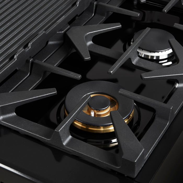 FORNO Antico 48" 5.5 cu. ft. Gas Range with 8 Sealed Burners and Griddle in Black with Antique Brass Accents, FFSGS6219-48BLK