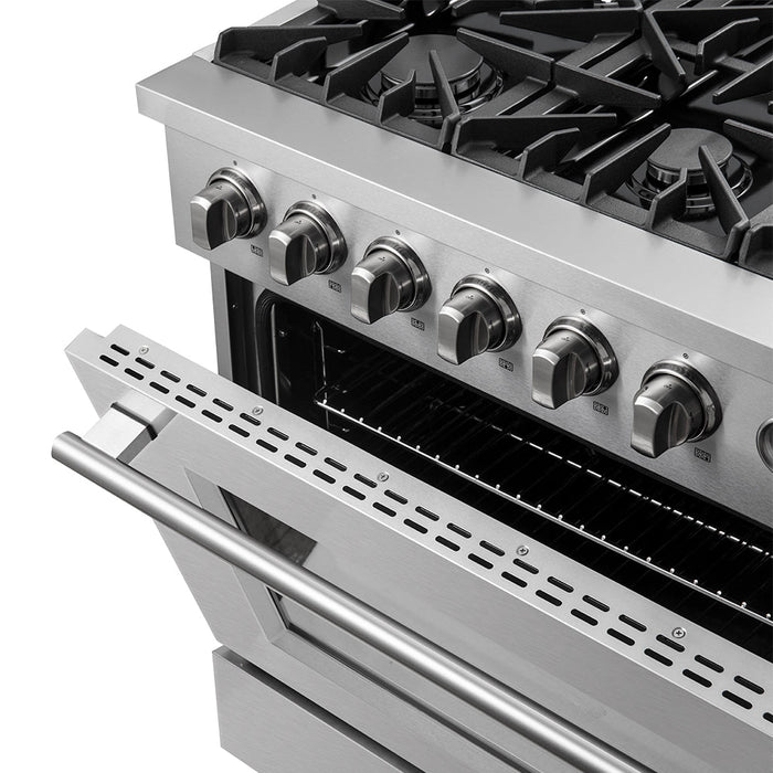 FORNO Marco 36" 5.36 cu.ft. Gas Range with 6 Burners and Built-In Temperature Gauge, FFSGS6277-36