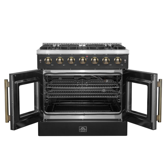 FORNO Galiano 36" 5.36 cu. ft. French Door Gas Range with 6 Sealed Burners in Black with Antique Brass Accents, FFSGS6444-36BLK