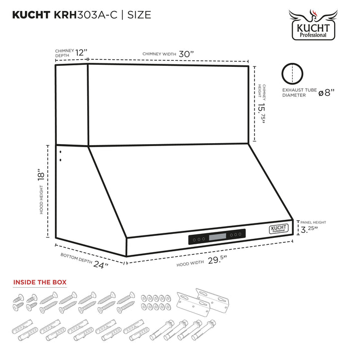 Kucht Professional 30-Inch 900 CFM Wall Mount Range Hood in Dark Titanium Stainless Steel (KRH303A-C)