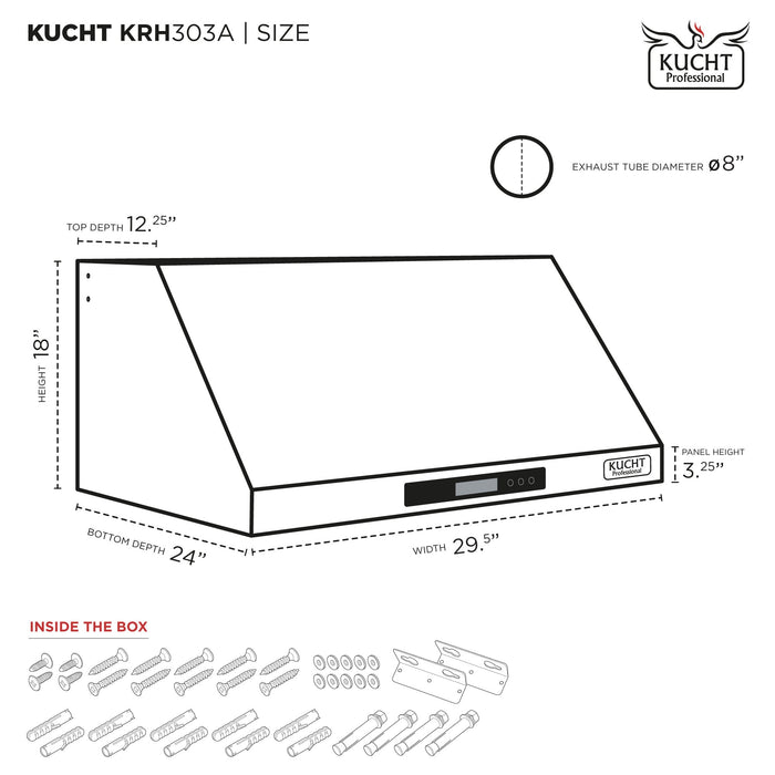 Kucht Professional 30-Inch 900 CFM Under Cabinet Range Hood in Dark Titanium Stainless Steel (KRH303A)