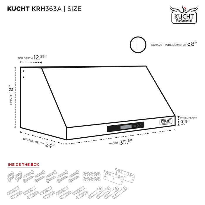 Kucht Professional 36-Inch 900 CFM Under Cabinet Range Hood in Dark Titanium Stainless Steel (KRH363A)