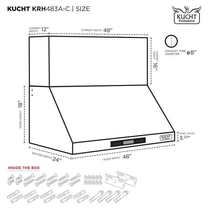 Kucht Professional 48-Inch 1200 CFM Wall Mount Range Hood in Dark Titanium Stainless Steel (KRH483A-C)