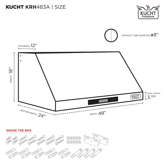 Kucht Professional 48-Inch 1,200 CFM Under Cabinet Range Hood in Dark Titanium Stainless Steel (KRH483A)