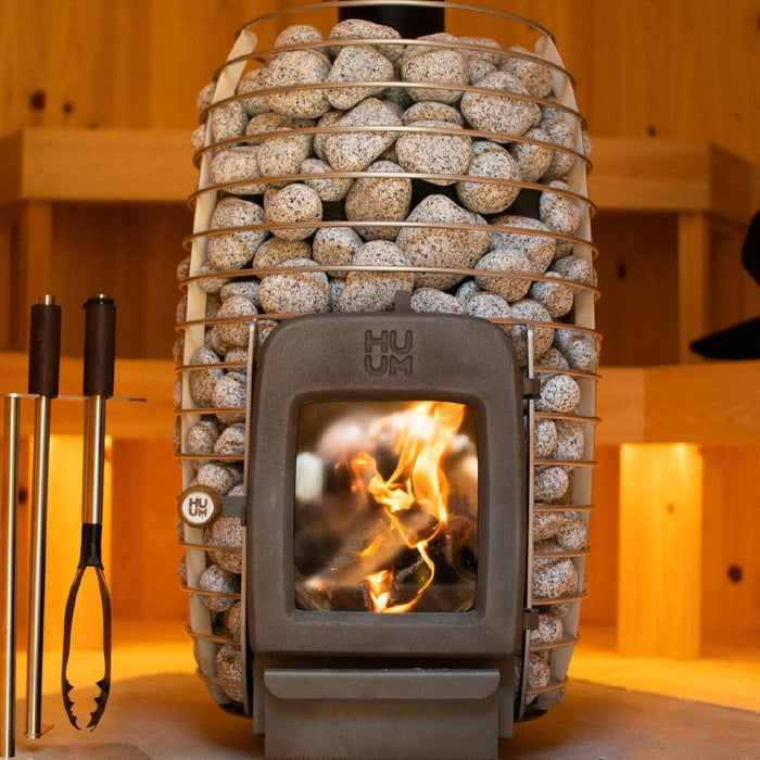 HUUM HIVE HEAT 12kW Wood Burning Sauna Stove Package w/ Thru-Roof Chimney and Stones and Floor Protection