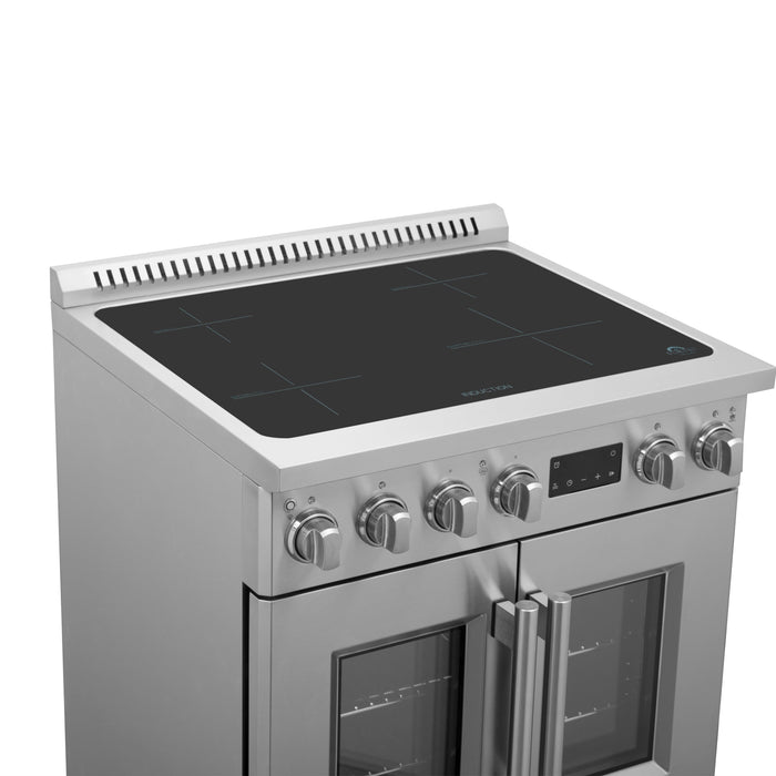 FORNO Torino 30" 4.32 cu. ft. French Door Induction Range with True Convection, Air Fry and Sous Vide in Stainless Steel 240V,  FFSIN0950-30