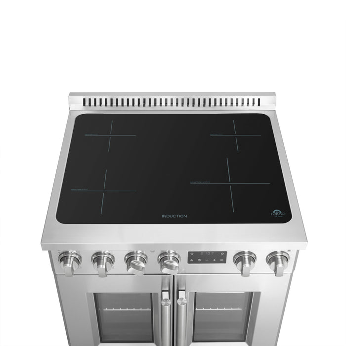 FORNO Torino 30" 4.32 cu. ft. French Door Induction Range with True Convection, Air Fry and Sous Vide in Stainless Steel 240V,  FFSIN0950-30
