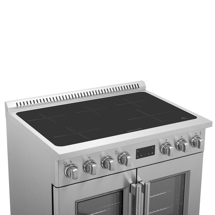 FORNO Torino 36" 5.36 cu. ft. French Door Induction Range with True Convection, Air Fry and Sous Vide in Stainless Steel 240V, FFSIN0950-36