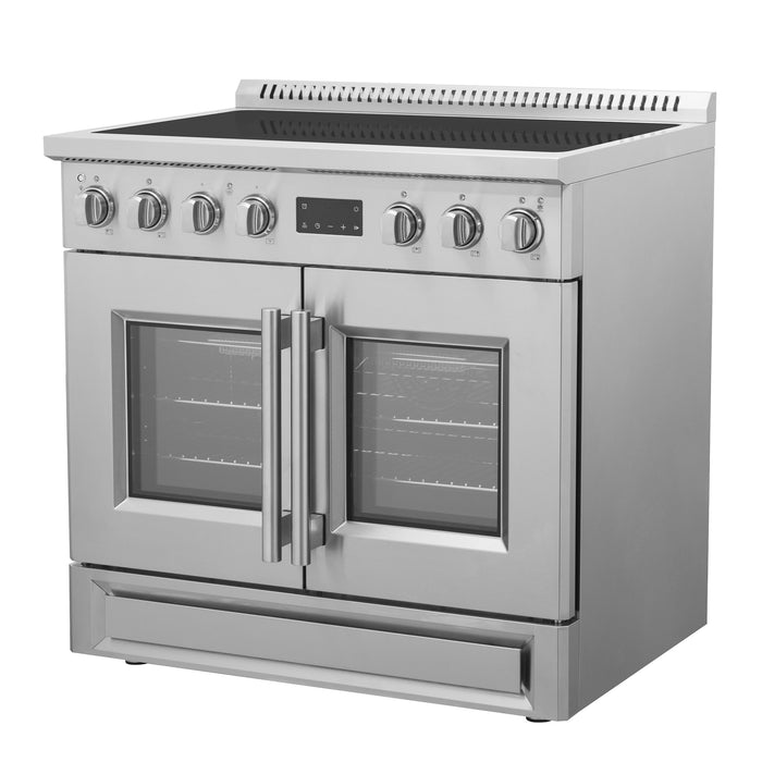 FORNO Torino 36" 5.36 cu. ft. French Door Induction Range with True Convection, Air Fry and Sous Vide in Stainless Steel 240V, FFSIN0950-36