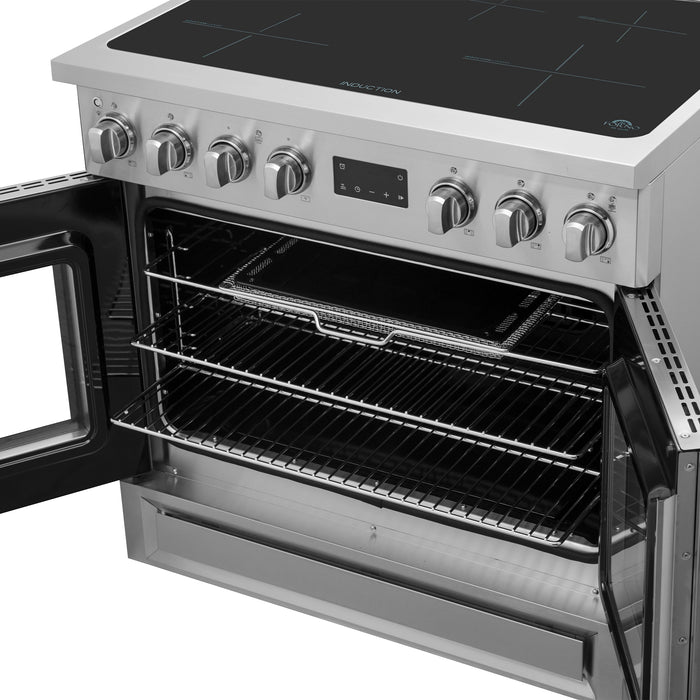 FORNO Torino 36" 5.36 cu. ft. French Door Induction Range with True Convection, Air Fry and Sous Vide in Stainless Steel 240V, FFSIN0950-36