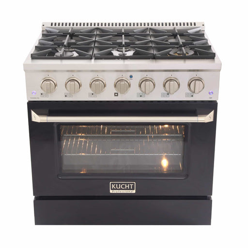 Kucht 36-Inch Pro-Style Dual Fuel Range in Stainless Steel with Black Oven Door (KDF362-K)