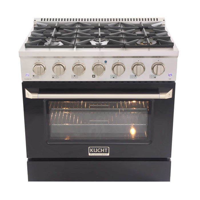Kucht 36-Inch Pro-Style Dual Fuel Range in Stainless Steel with Black Oven Door (KDF362-K)